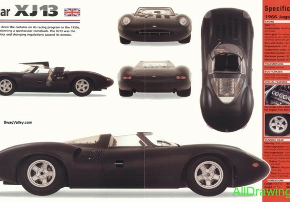 Jaguar XJ13 (1966) (Jaguar HJ13 (1966)) - drawings (drawings) of the car